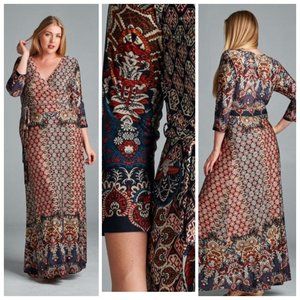 Faux Wrap Burgundy/Navy Maxi Dress